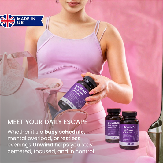 UNWIND Stress Support Supplement 30 Capsules – Ashwagandha, L-Theanine & Magnesium Relaxation Formula | AKESO Health