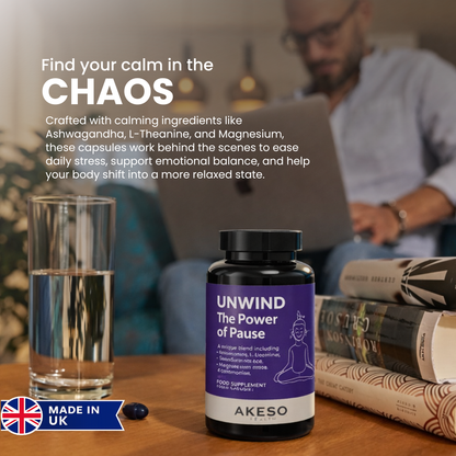 UNWIND Stress Support Supplement 30 Capsules – Ashwagandha, L-Theanine & Magnesium Relaxation Formula | AKESO Health