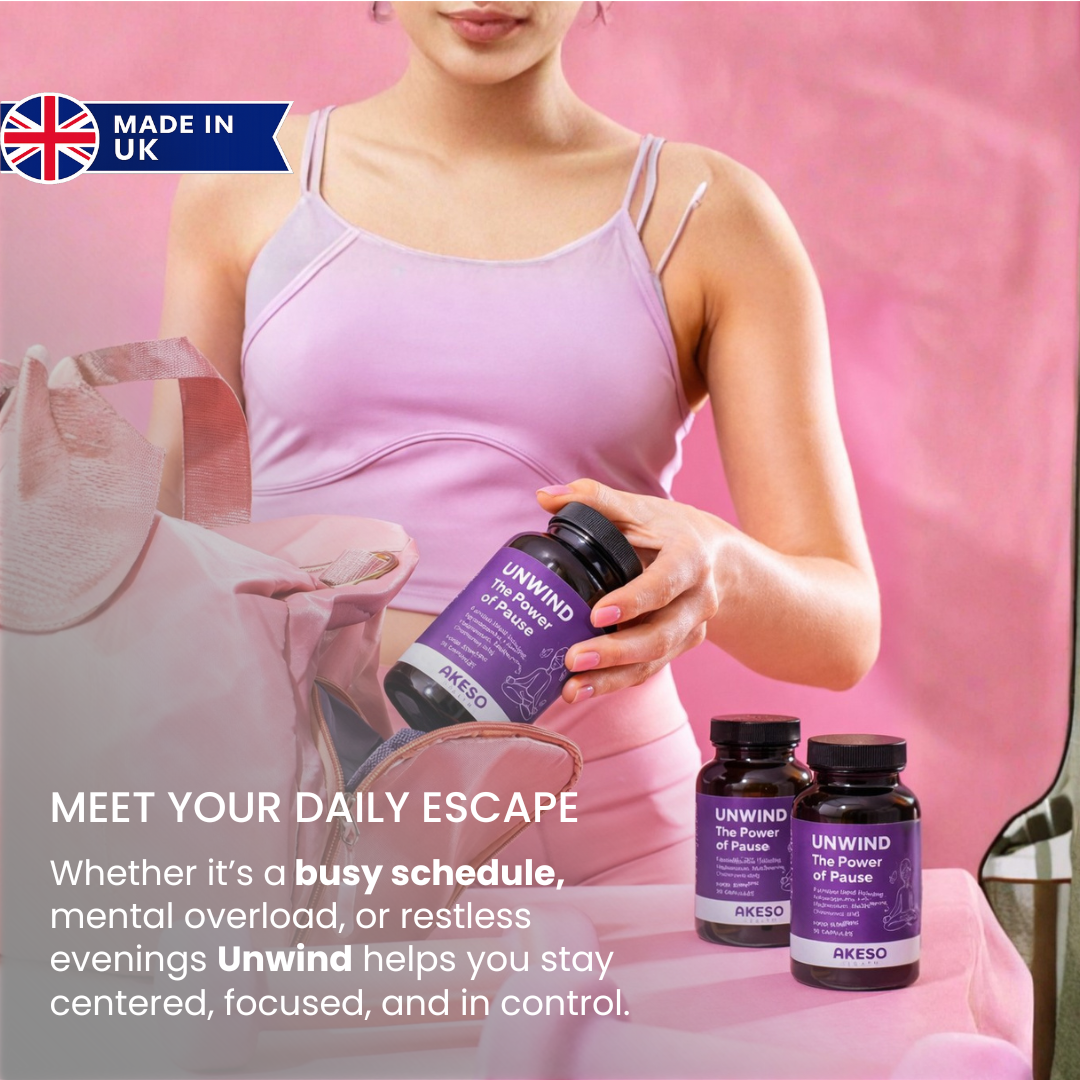 UNWIND Stress Support Supplement 30 Capsules – Ashwagandha, L-Theanine & Magnesium Relaxation Formula | AKESO Health