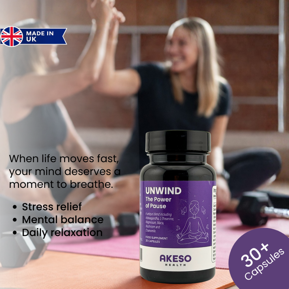 UNWIND Stress Support Supplement 30 Capsules – Ashwagandha, L-Theanine & Magnesium Relaxation Formula | AKESO Health