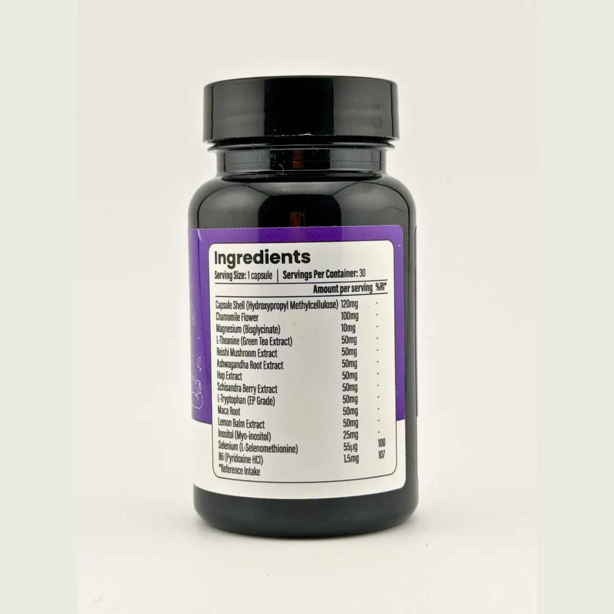 Back of the Akeso Health UNWIND bottle showing the ingredients panel