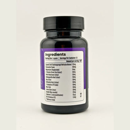 Back of the Akeso Health UNWIND bottle showing the ingredients panel