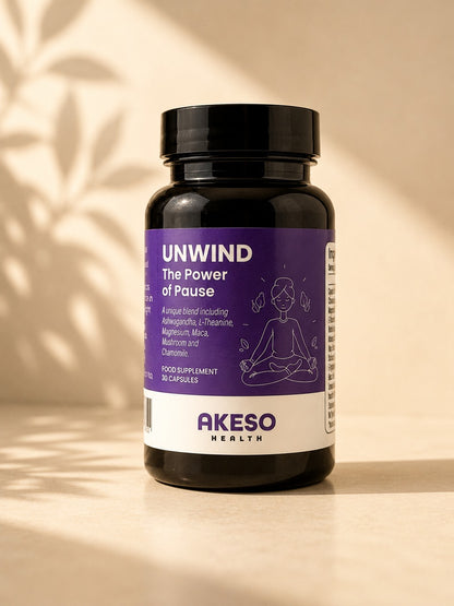 UNWIND Stress Support Supplement 30 Capsules – Ashwagandha, L-Theanine & Magnesium Relaxation Formula | AKESO Health